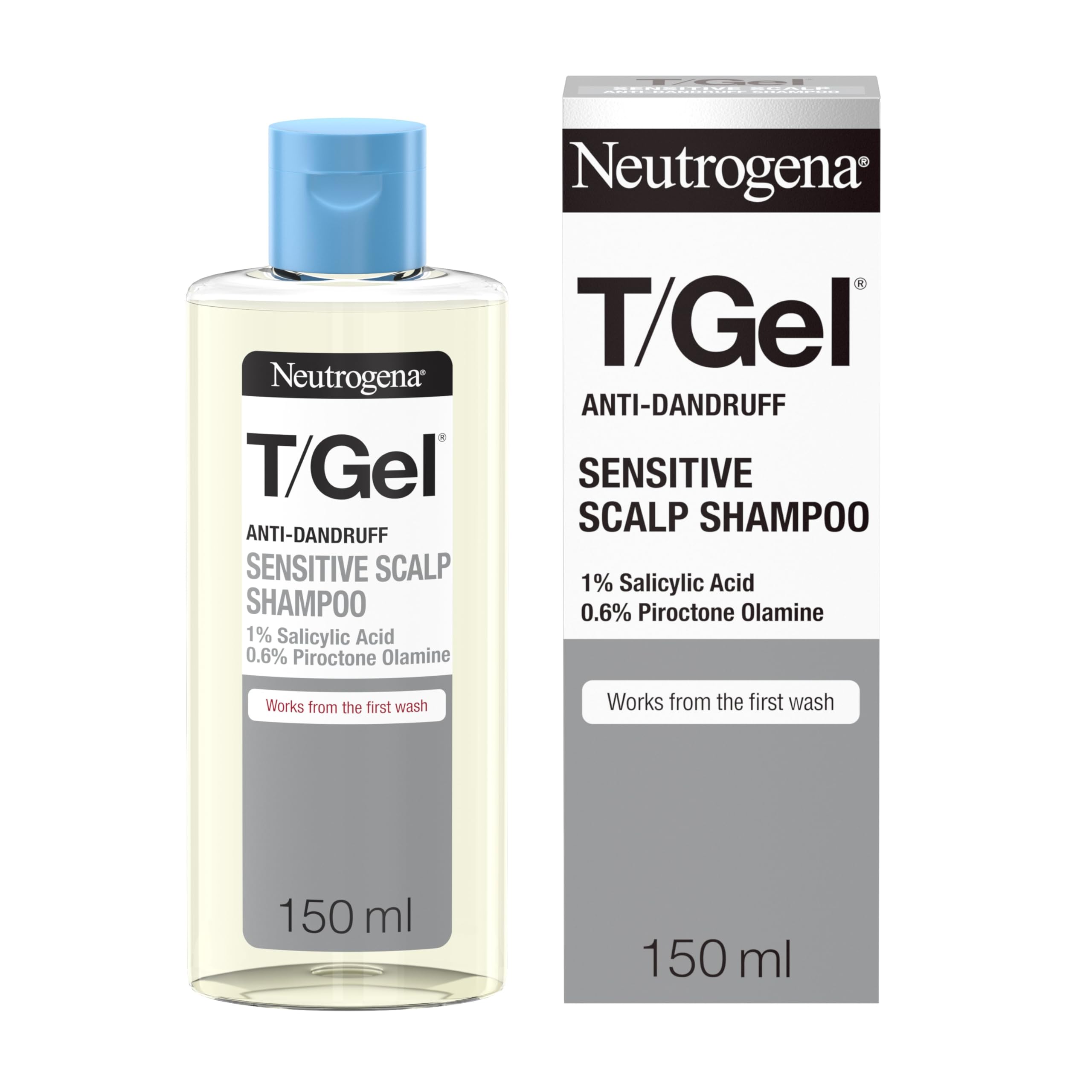 Neutrogena T/Gel Anti Dandruff Shampoo for Sensitive Scalp (1x 150ml), Daily Anti-Dandruff Shampoo with Salicylic Acid, Fragrance-Free, for Sensitive Skin to Fight Dandruff from First Wash