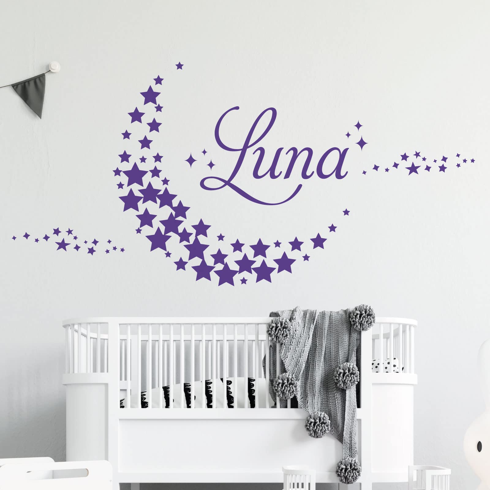 Personalised Name - Moon Made of Stars - Nursery Vinyl Wall Decal Sticker [Medium] [Purple]