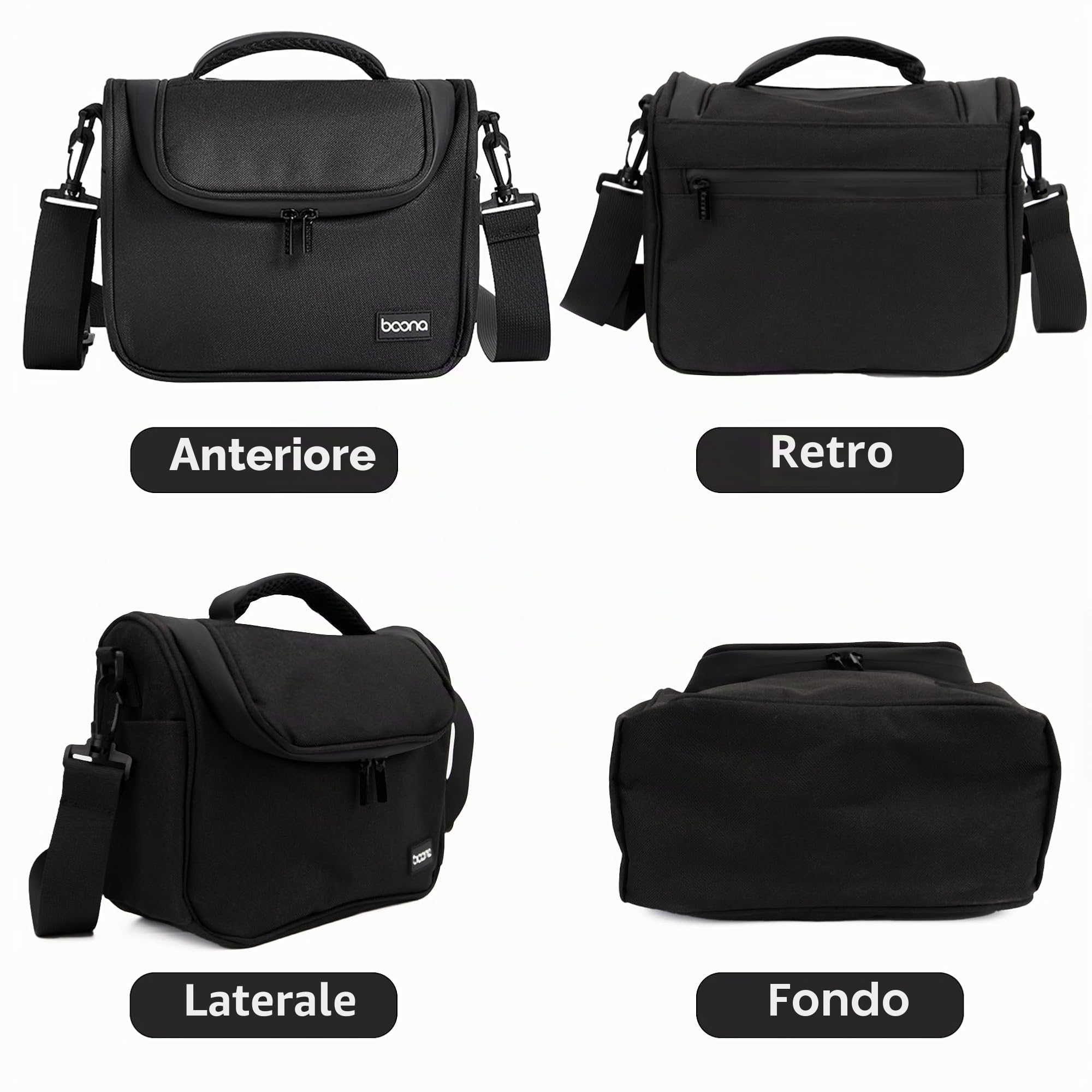 Borsa Fotografica Impermeabile Professionale per Fotocamere SLR/DSLR, Piccola Borsa a Tracolla con Custodia Protettiva Compatibile con Canon EOS 2000D, Sony Alpha 7 III, Nikon (Nero, Medio)