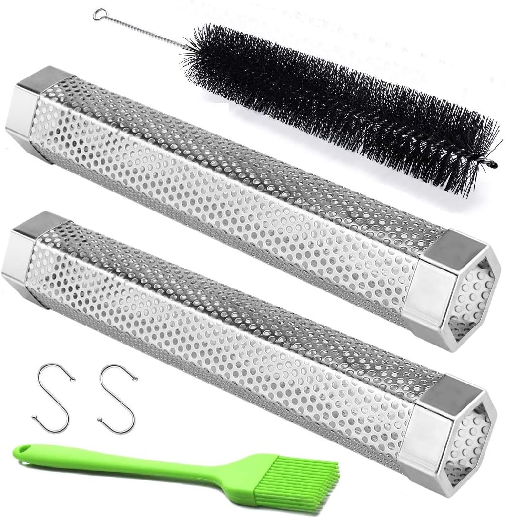 Pellet Smoker Tube, 2 Pack 12'' Stainless Steel BBQ Wood Pellet Tube Smoker, for Cold/Hot Smoking