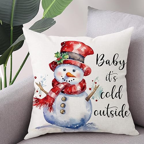 Miniatura 5 de Juego de 4 fundas de almohada de Navidad de 18 x 18 pulgadas, Papá Noel, muñeco de nieve, gnomo, camión, feliz día festivo, decoración de Navidad,