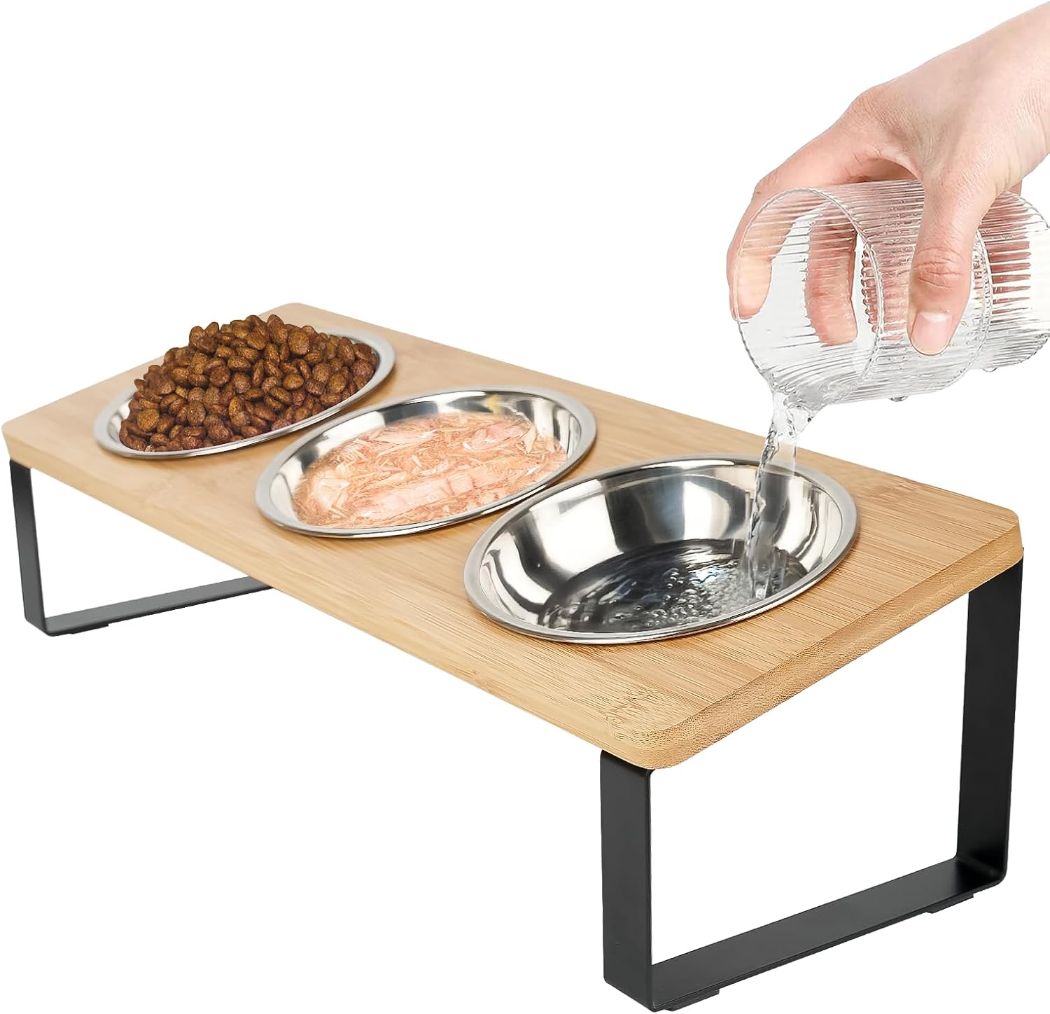 Elevated Cat Bowl, 15° Tilted Cat Bowl Stand with 3 Stainless Steel Bowls for Indoor Cats and Pet, Raised Cats Bowls for Food and Water