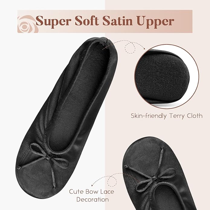 BCTEX Pantuflas de ballet para mujer con lazo, satén, suela de gamuza miniatura 3