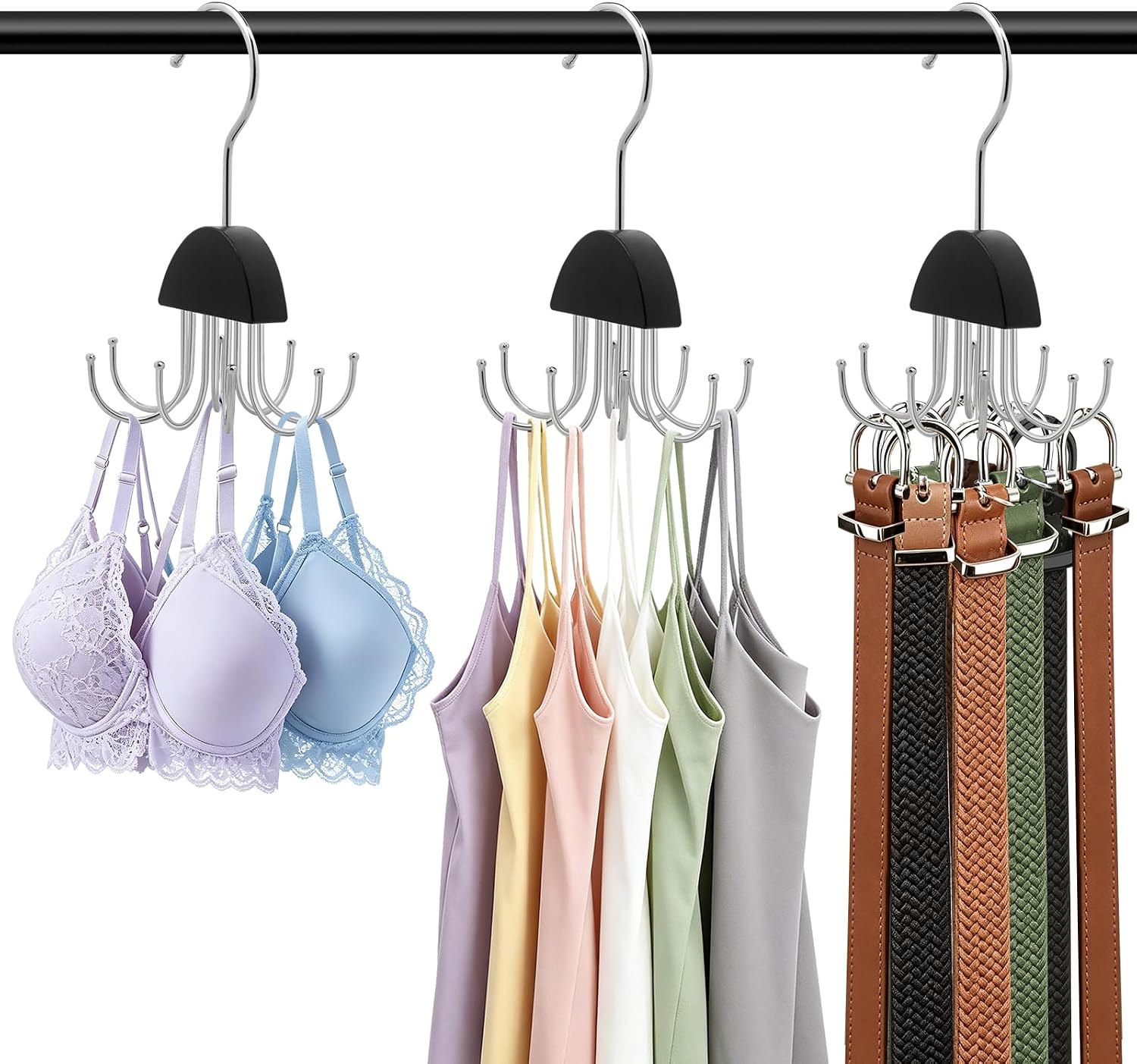 3 Pack Metal 8 Hook Bra Tank Top Hanger, Space Saving Organizer