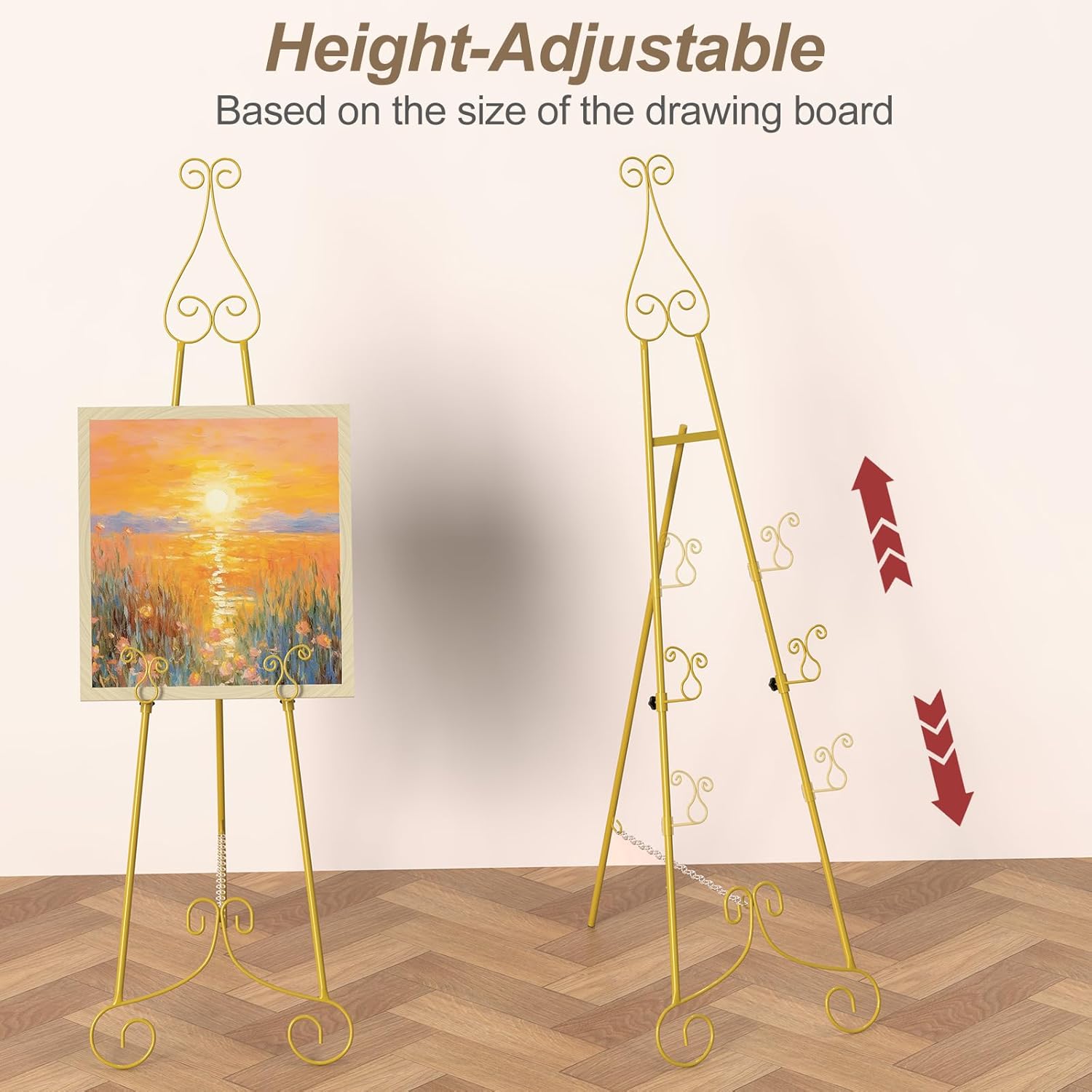 HAITRALGold Easel Stand for Sign, Adjustable Display Easel Stand with Chain Support,Heavy Duty Metal Easel for Wedding Sign,Art,Pictures,55" H Welcome Poster Stand Sign Holder Floor Décor,2 Pack