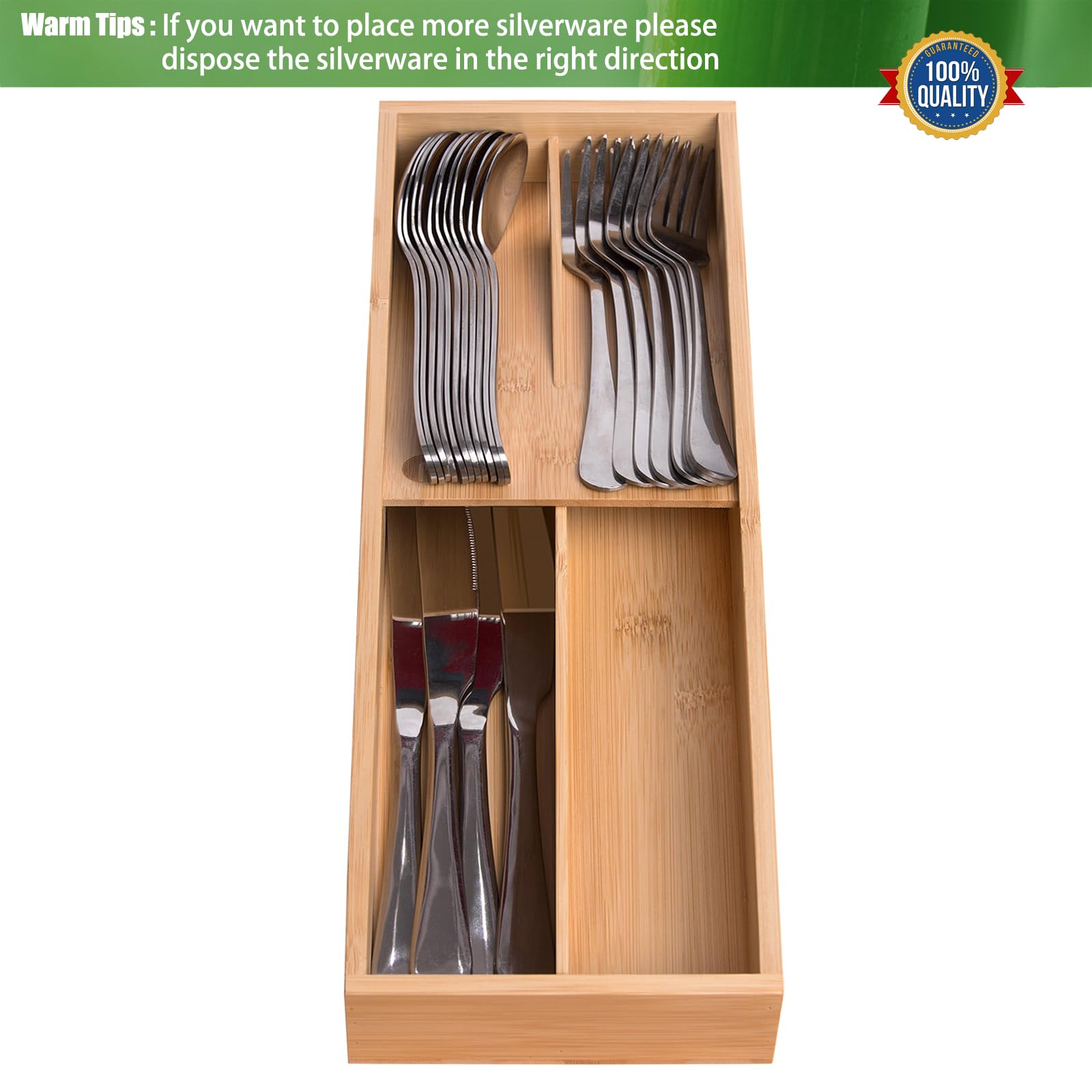 Bamboe zilverwerk organizer, uitbreidbare keukenlade Bamboe zilverwerk organizer, uitbreidbare keukenlade