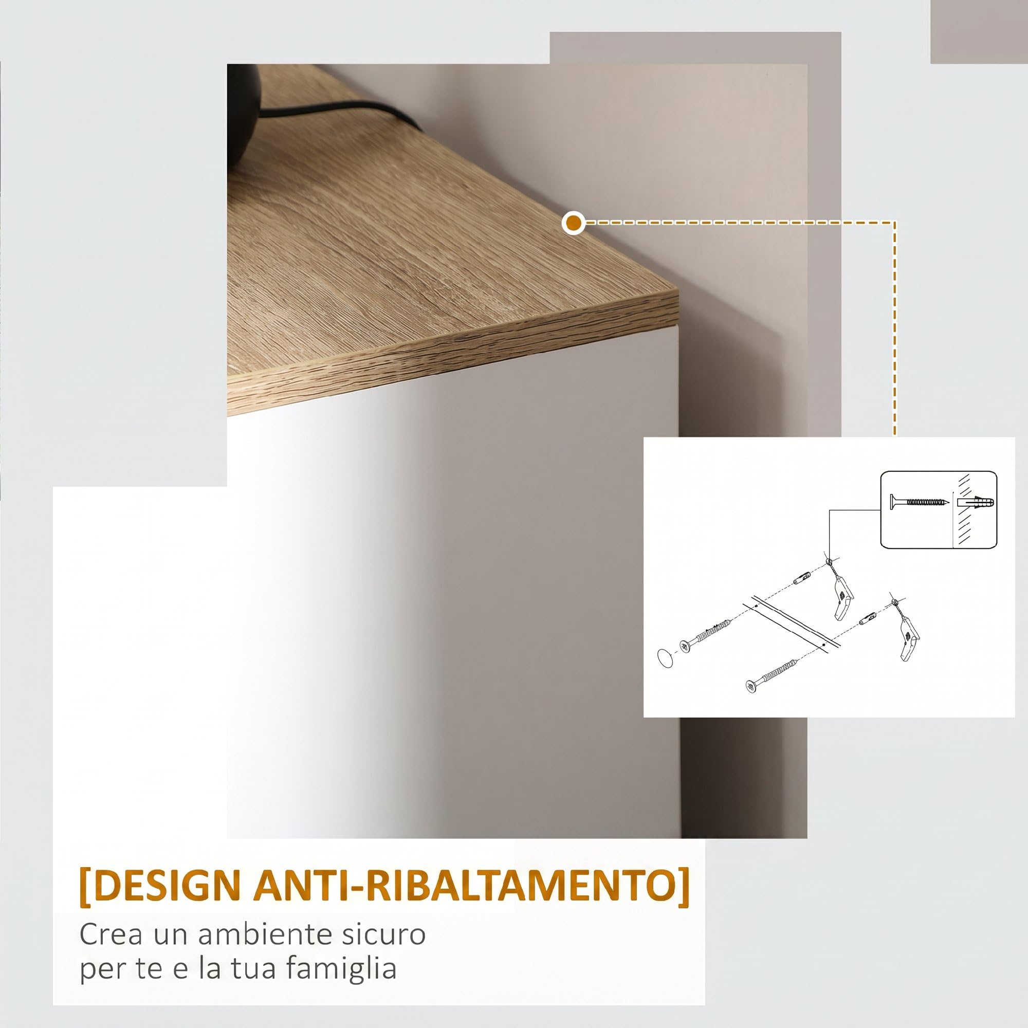 HOMCOM Credenza Cucina in Legno, Mobile Cucina a 3 Ante, Ripiani Regolabili, Stile Scandinavo, Credenza Buffet per Soggiorno, Salotto, Sala da Pranzo, 90x30x90cm, Bianco