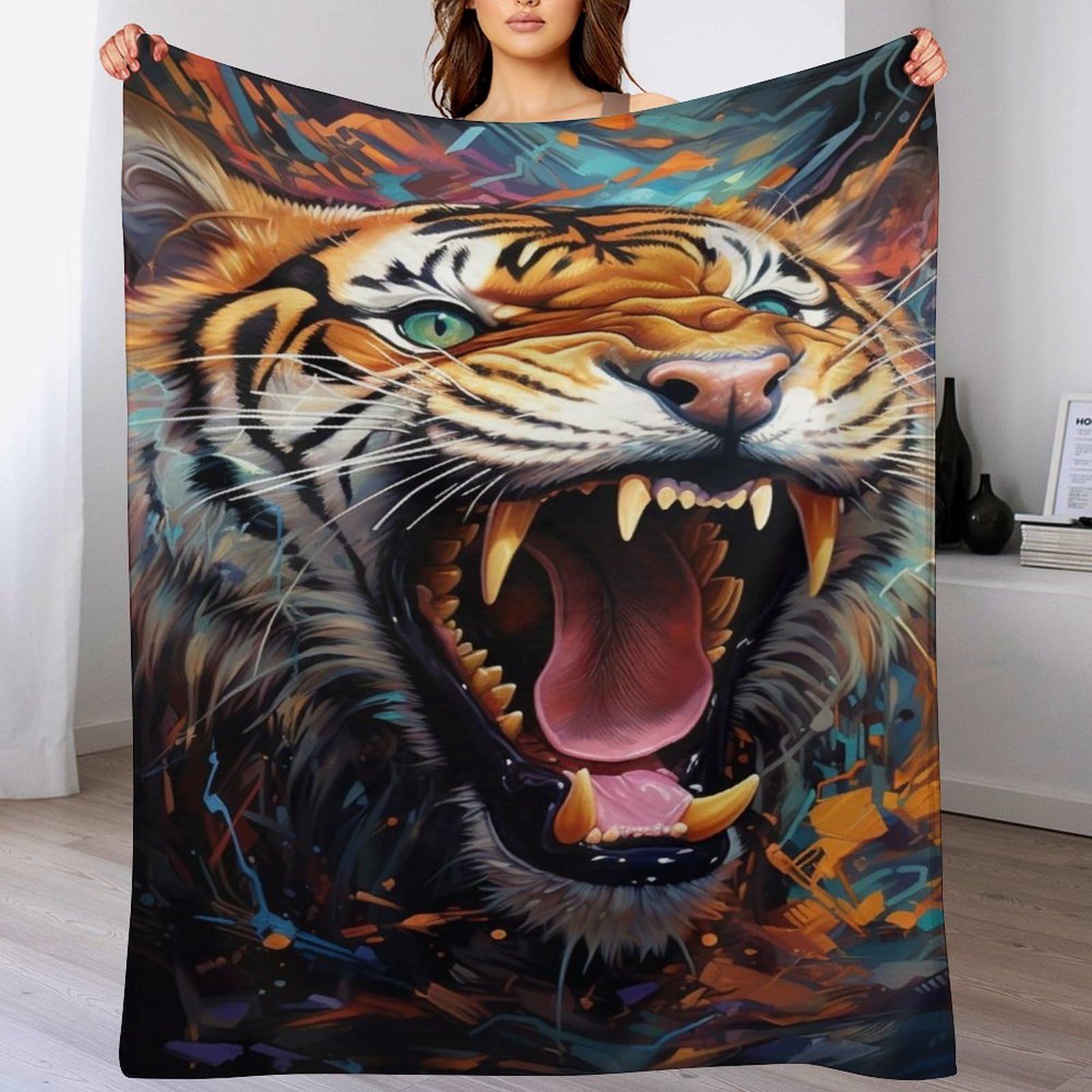 Couverture polaire tigre contre le froid pour lit et canapé
