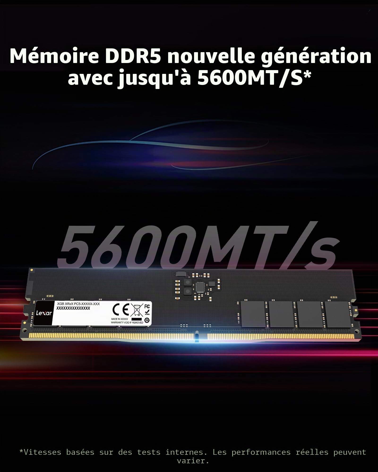Lexar UDIMM 16GB DDR5 RAM 5600MHz CL46, 288-Pin Computer RAM, High Performance DRAM U-DIMM pour PC/Mémoire d'ordinateur, AI, 1.1V, CL46-45-45-90