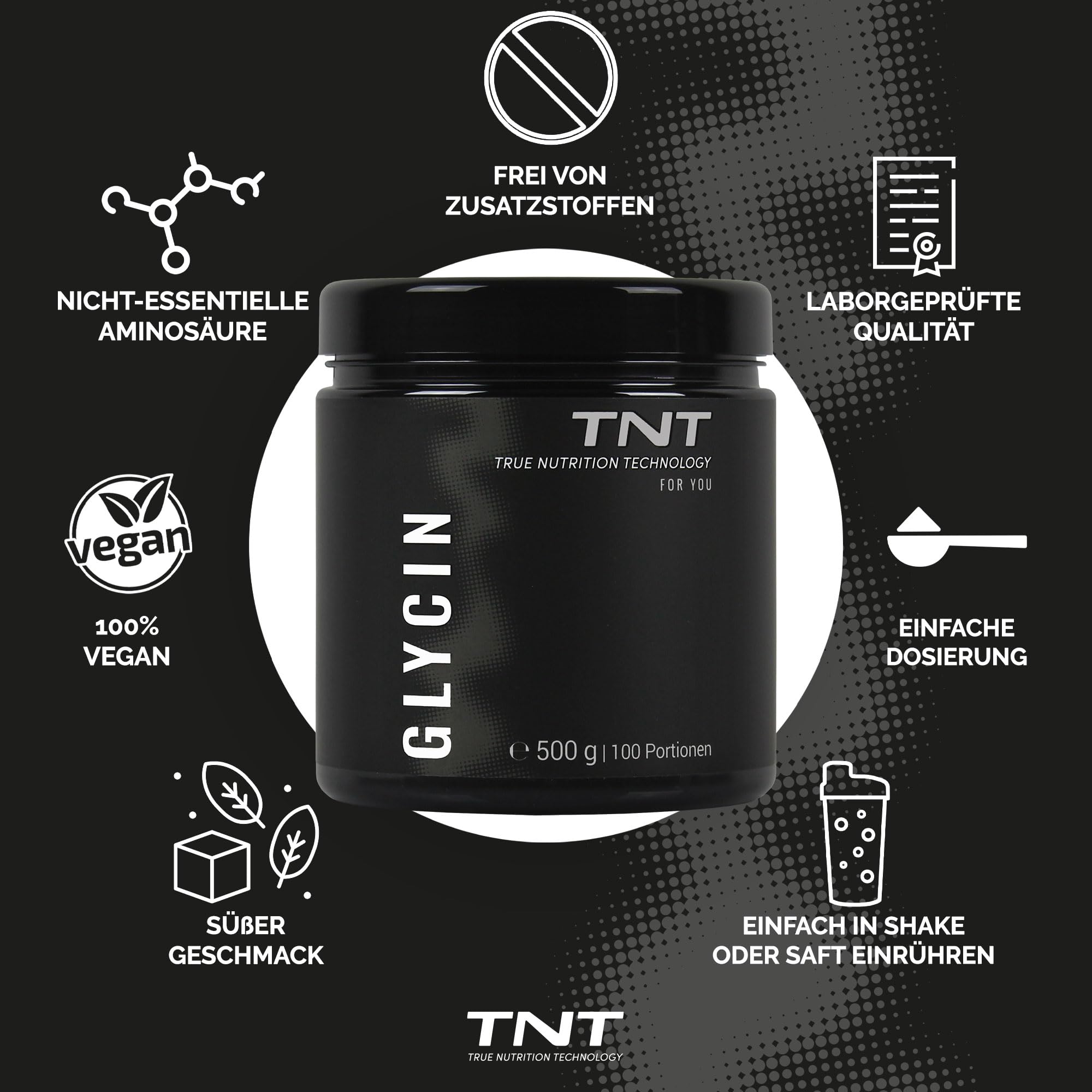 TNT Glycin Pulver (500g) • Optimal hochdosiert mit 5g L–Glycin pro Portion • Reines Glycin ohne Zusätze • Aminosäure Glycine • 100% Vegan (Packung mit 2)