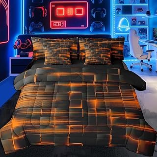 10 Black Bed Frame Bedroom Ideas with Strong Contrast 45 Feelyou Orange Black Bedding Set Full Size Boys Girls Geometric Strip Li...