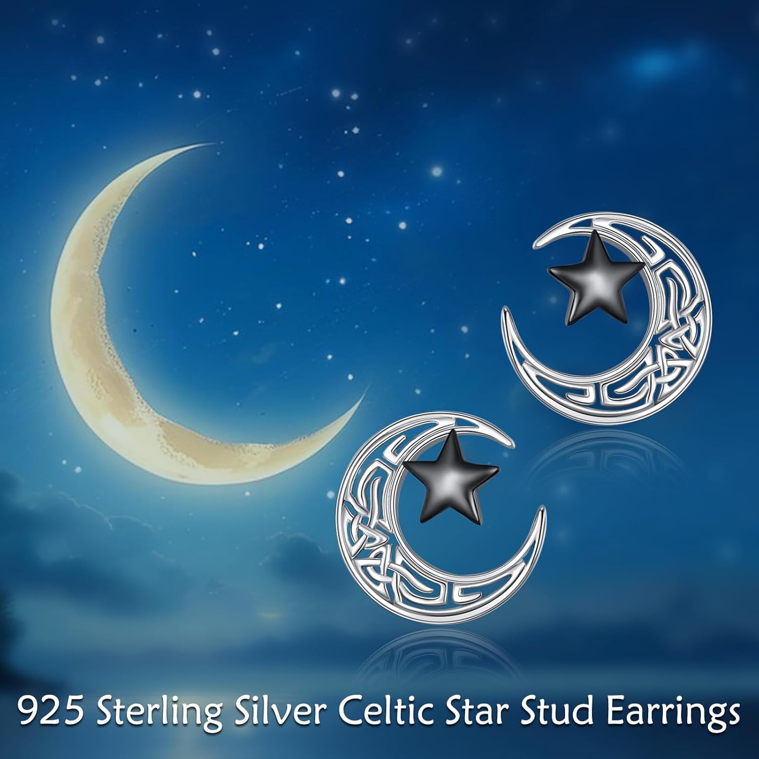 925 Sterling Silver Celtic Knot Studs Earrings with Black Crystal Jewelry for Women - Image 5