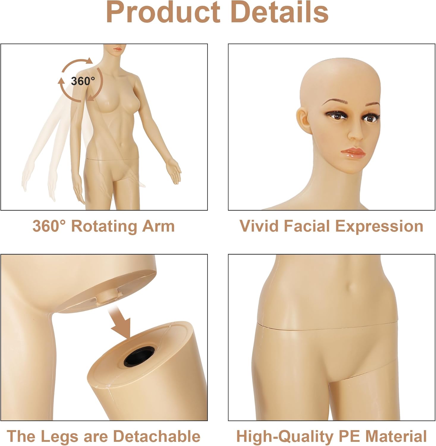 Female Full Body Mannequin 69 Inch Model with Adjustable Torso Detachable Stand Mannequin for Retail Clothing Shops, Dress Model, Boutique, Photography, Metal Base
