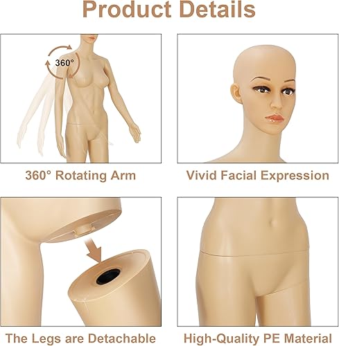 Miniatura 3 de Maniquí de cuerpo completo femenino de 69 pulgadas modelo con torso ajustable, maniquí de soporte desmontable para tiendas de ropa al por menor,