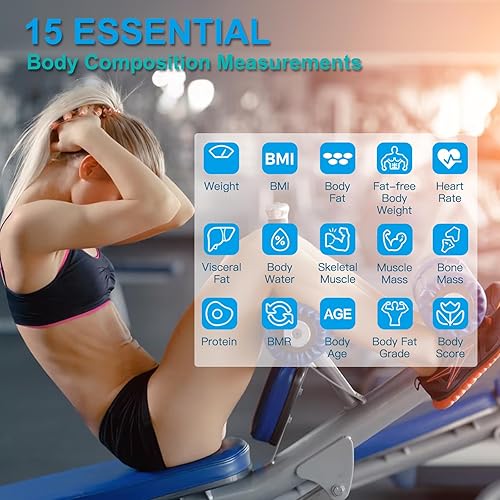 Miniatura 6 de Kainkript Escala para peso corporal báscula de grasa corporal BMI báscula de baño para frecuencia cardíaca agua músculo preciso gran LCD composición