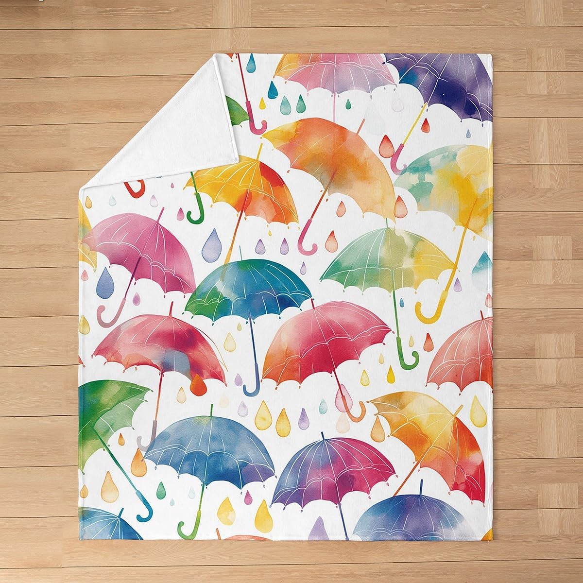 Feelyou Umbrella Fuzzy Blanket Queen 90"x90" Cartoon Umbrella Flannel Fleece Throw Blanket for Sofa Couch Teens Toddler Colorful All Season Bed Blanket Raindrop Plush Blanket