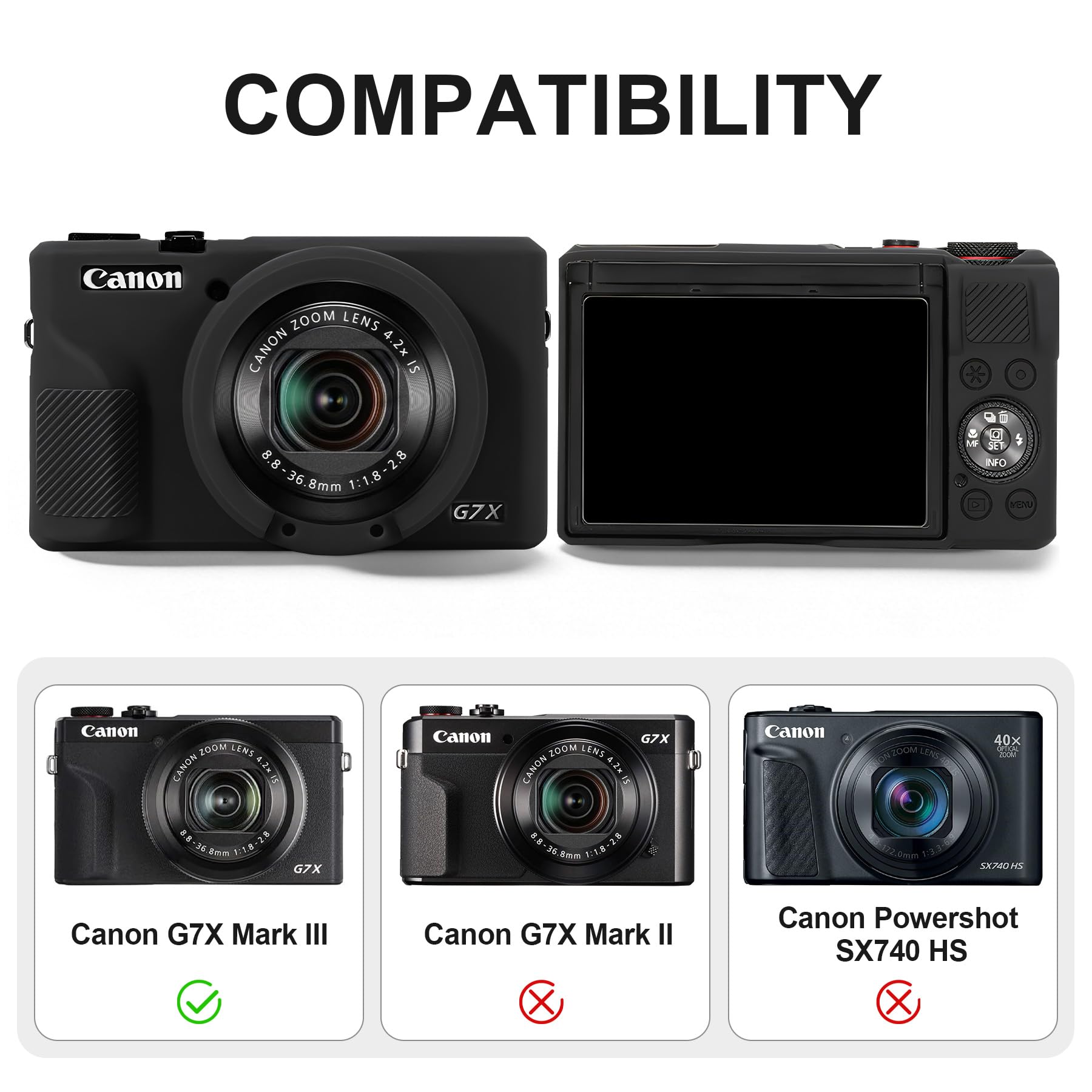 BOVKE Hartschalenkoffer + Silikonhülle für Canon Powershot G7 X Mark III Digitalkamera, Stoßfeste Eva-Aufbewahrungstasche mit Weicher Silikon-Schutzhülle, Abnehmbarer Objektivabdeckung, Schwarz