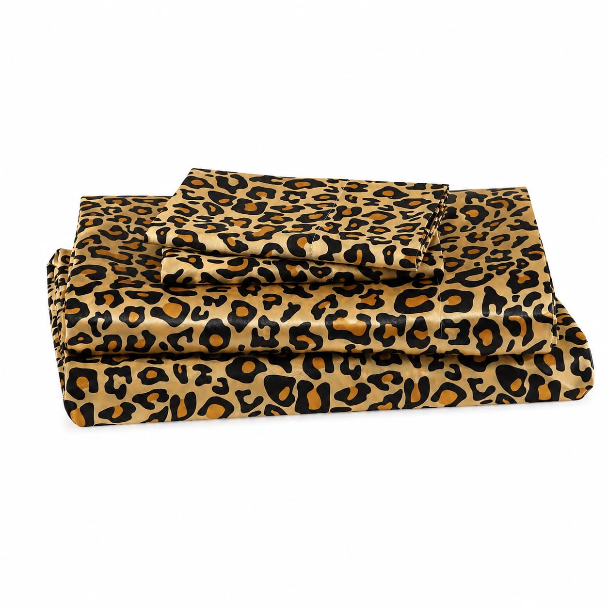Elite Home Products, Inc. - Set di lenzuola lussuose in raso, 4 pezzi, per letto matrimoniale, motivo leopardato
