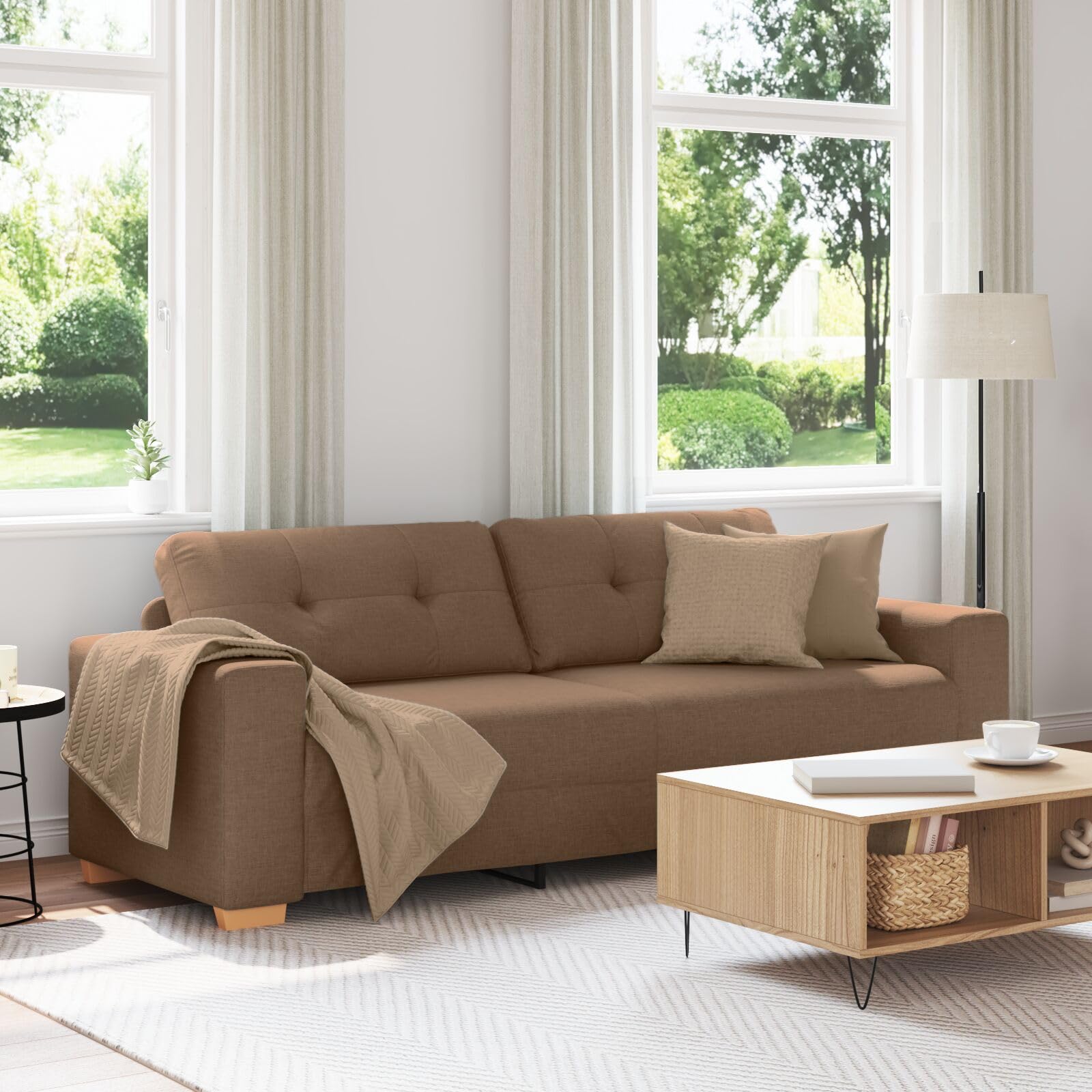 Homgoday Sofa de Salon 3 Plazas,Sofá Moderno, Sofa Cama Chaise Longue Sofá de 3 plazas Marrón 180 cm Tela