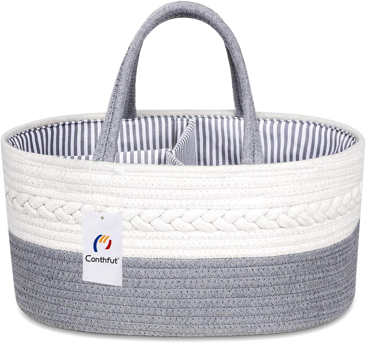 Baby Diaper Caddy Organizer 100% Cotton Rope Nursery Storage Bin for Boys and Girls Large Tote Bag & Car Organizer with Removable Inserts Baby Shower Basket