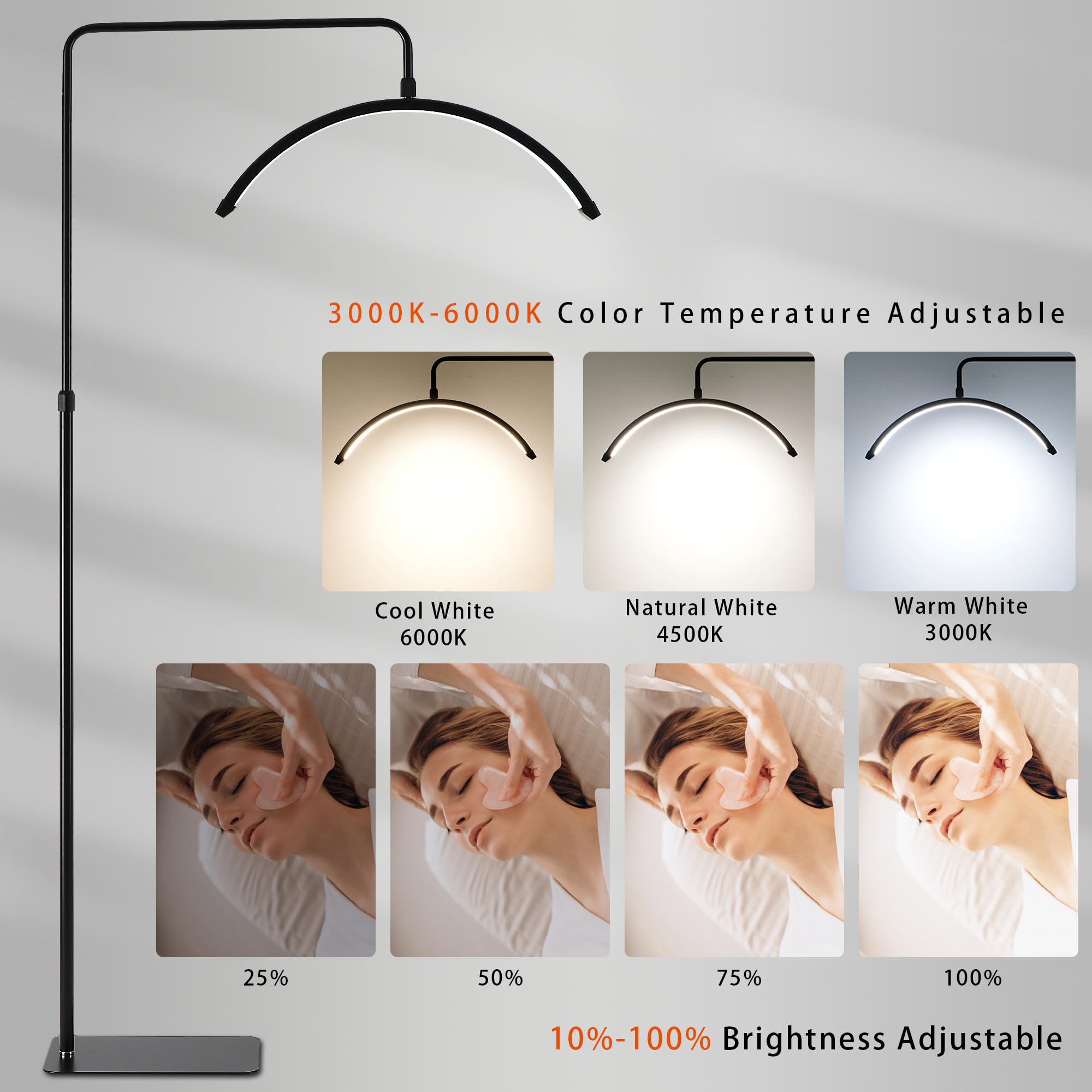 Lampada da terra a LED 48W con telecomando, luci da terra a mezza luna, luce per tatuaggi, estetiste per ciglia, bellezza, cura della pelle, sopracciglia