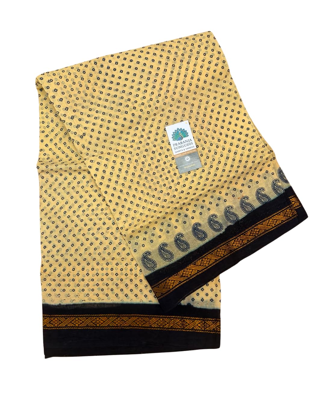 KT Single Printed Sungudi Cotton Saree for Women | Lightweight Cotton Saree with small Zari Border | Traditional Ethnic Daily Wear Saree | Off-White with Navy Blue Border saree without Blouse-picture-49