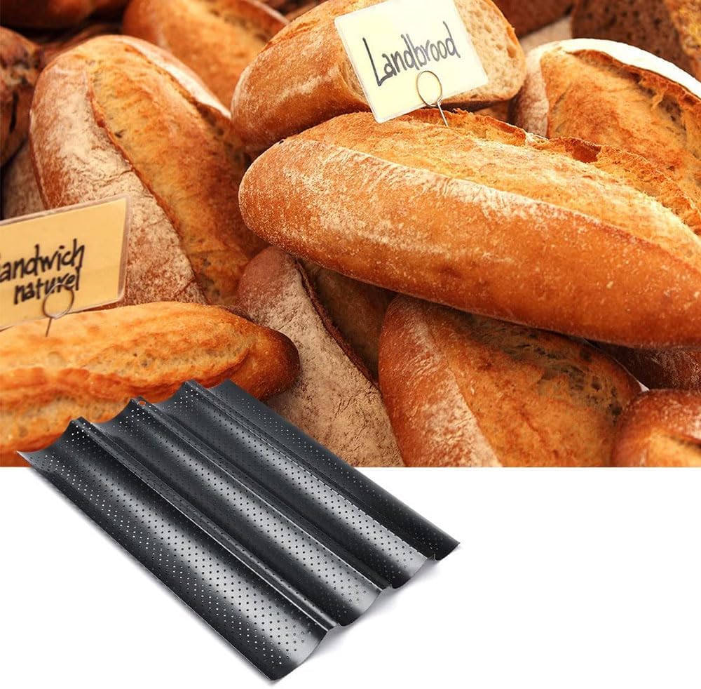 tooloflife Double Side Nonstick Perforated French Bread Baking Pan, Baguette Bread Baking Mold Great 15" x 13"(2 Colors)