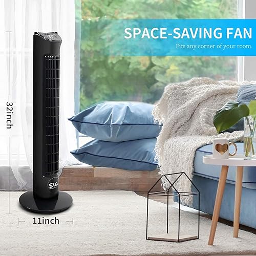 Miniatura 2 de Simple Deluxe - Ventilador de torre oscilante eléctrico de 32 pulgadas con control remoto para interiores, dormitorio y oficina en casa (negro)