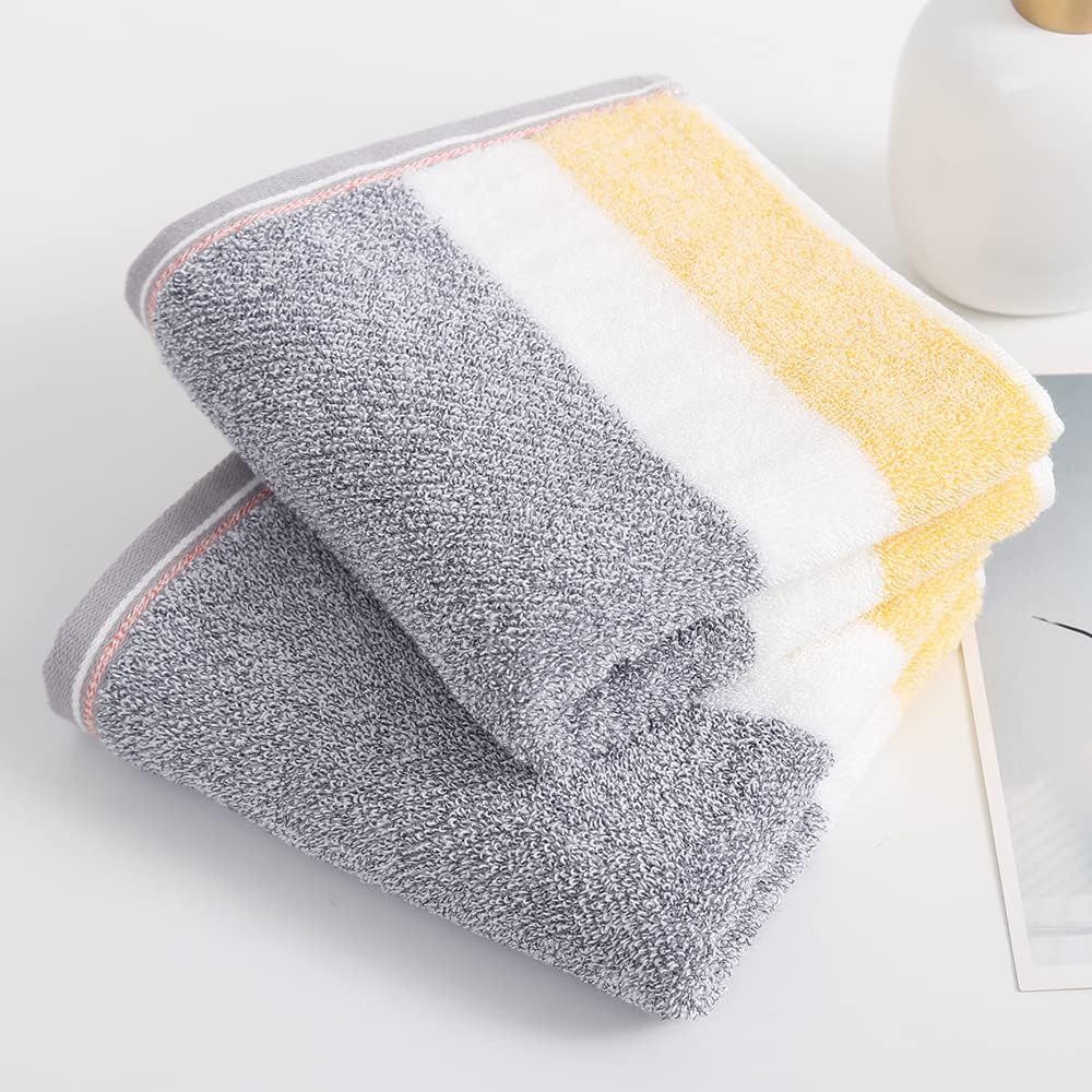 sense gnosis Yellow & Grey Striped Hand Towel Set of 2 Ultra Soft 100% Cotton Absorbent Decorative Hand Towels for Bathroom, 13" X 29"