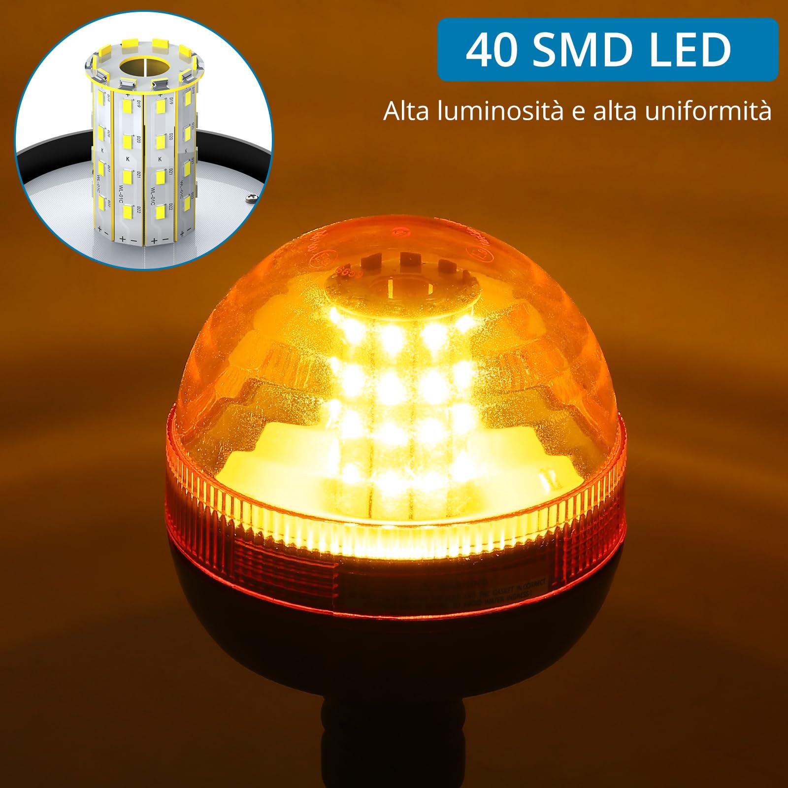 AUTOUTLET 2 Pezzi 40 LED Luce Lampeggiante Rotante Ambra 12V/24V,Luce Stroboscopica per Auto con 3 Modalità di Lampeggio, Impermeabile,E9,per Camion Trattore e Rimorchio