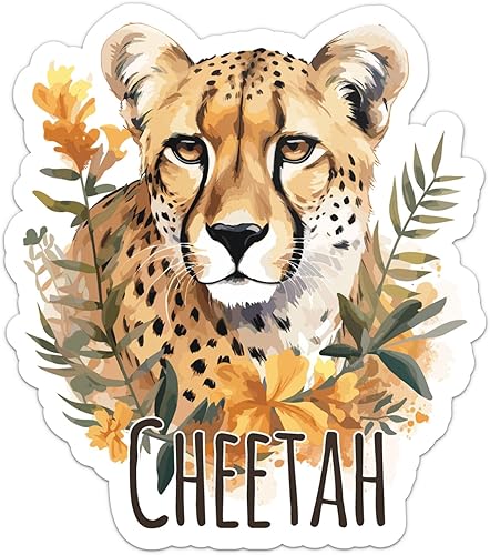 Calcomanía de animal de guepardo de acuarela, calcomanía de vinilo impermeable para parachoques de automóvil, laptop, botella de agua, pared y