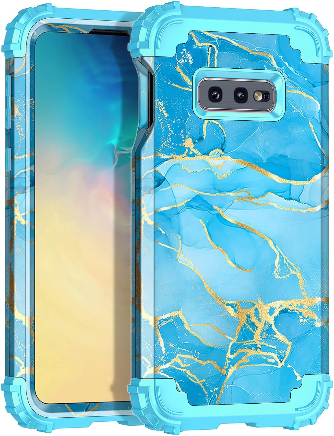 Casetego for Galaxy S10E Case,Heavy Duty Shockproof 3 Layer Hard PC+Soft Silicone Bumper Rugged Anti-Slip Protective Cases for Samsung Galaxy S10E,Blue Marble