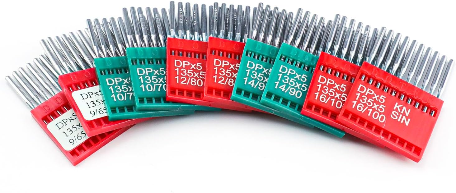 Blooy - (100PCS) DPX5 KN Small Ball-Point Sewing Machine Needles 134, 135X5, CANU: 20:05EB17, 1738(Size 9+10+12+14+16)