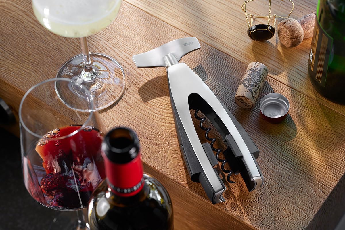 GEFU Korkenzieher VINOSO | Profi-Flaschenöffner mit Kapselschneider | Selbstzieher-Effekt, Antihaft-Spindel, ergonomischer Griff für Wein & Prosecco