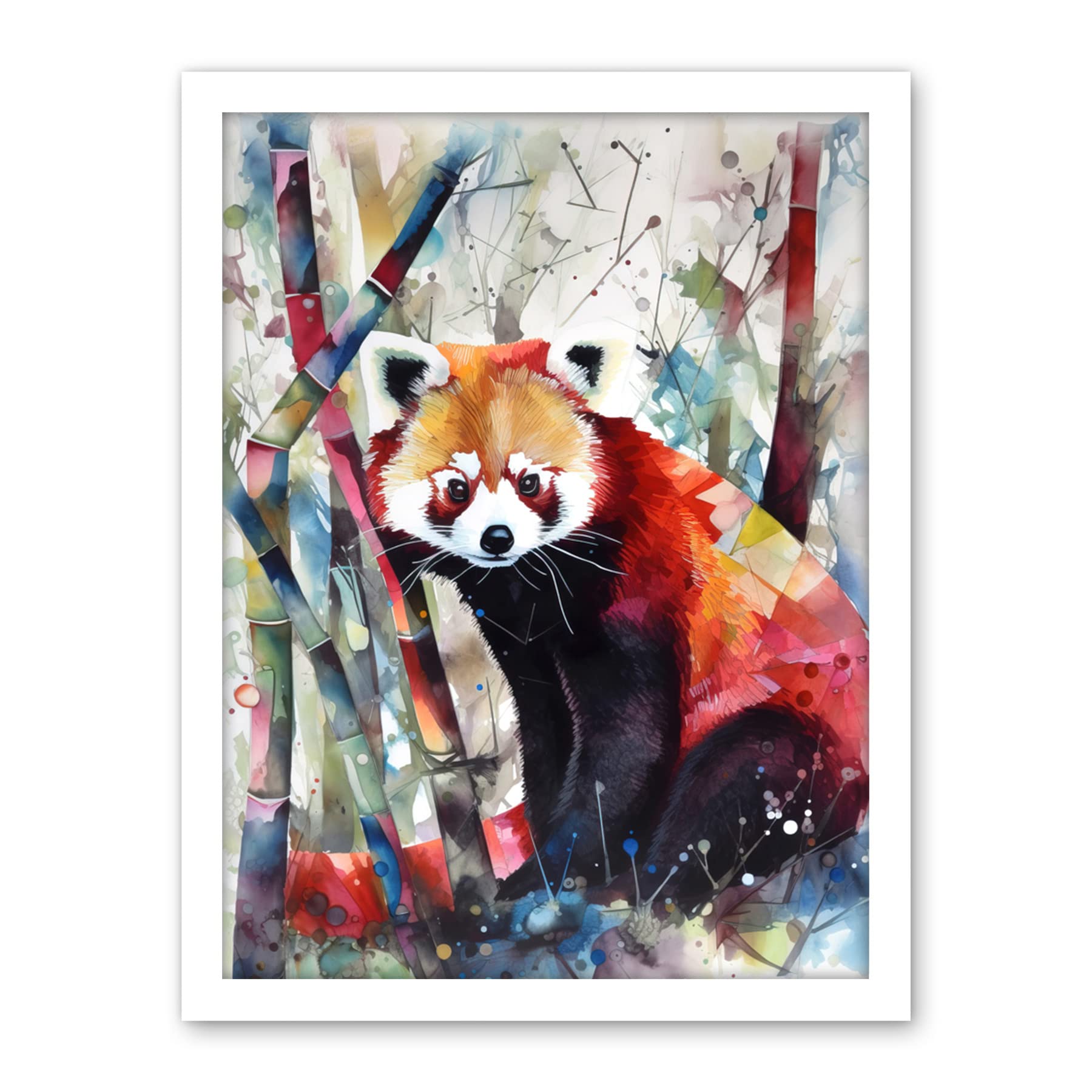 Artery8 Red Panda In Bamboo Forest Folk Art Artwork Framed Wall Art Print 18X24 Inch