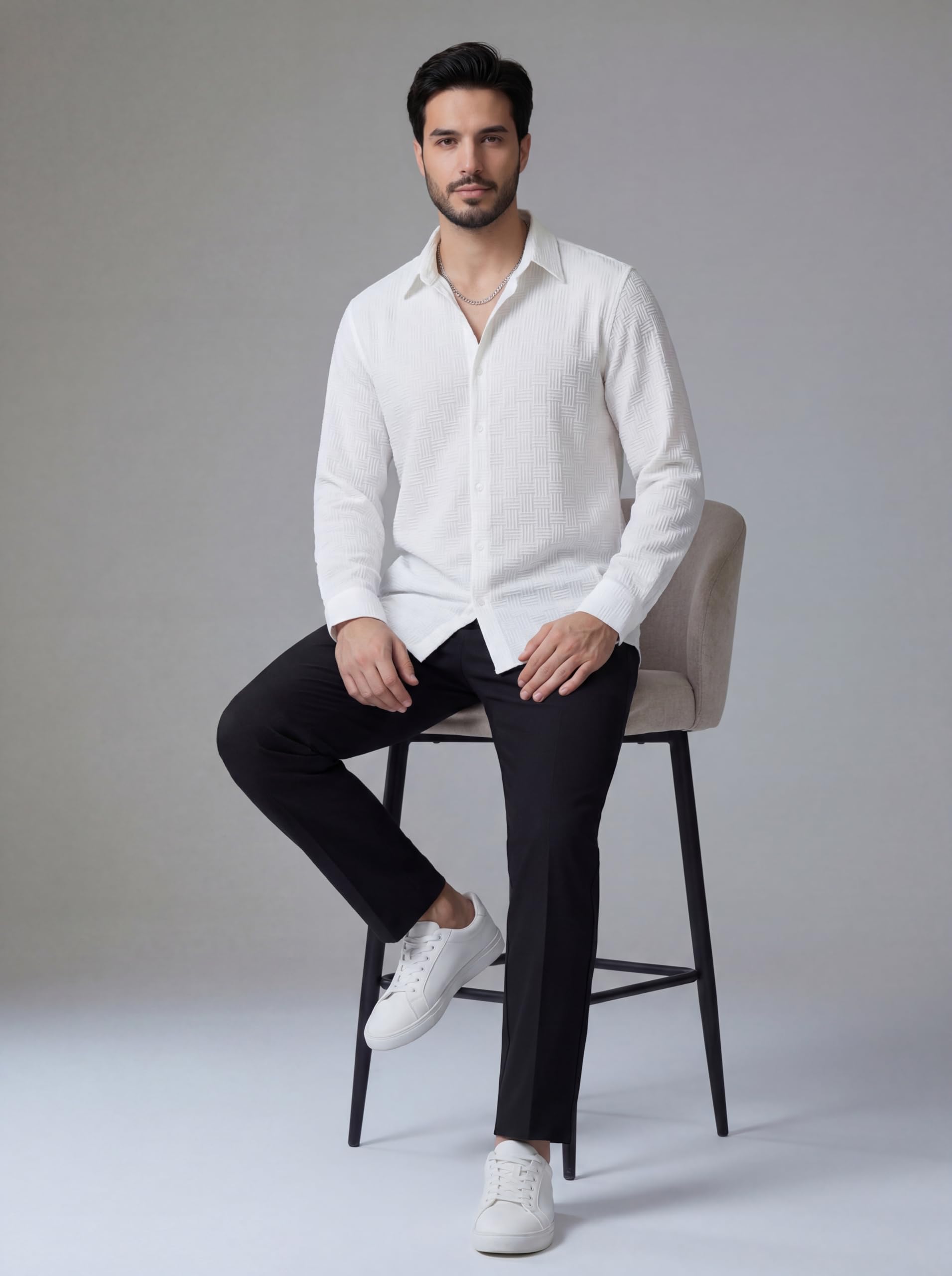 Leriya Fashion Camicia formale da uomo con bottoni, vestibilità aderente, camicia da ufficio per uomo, a maniche lunghe, in policotone, pronta per riunioni e affari