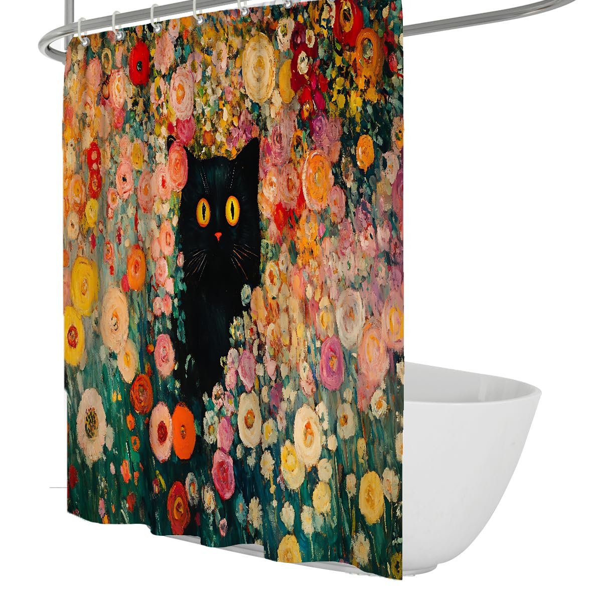 Rideau de douche chat peinture a l'huile polyester impermeable