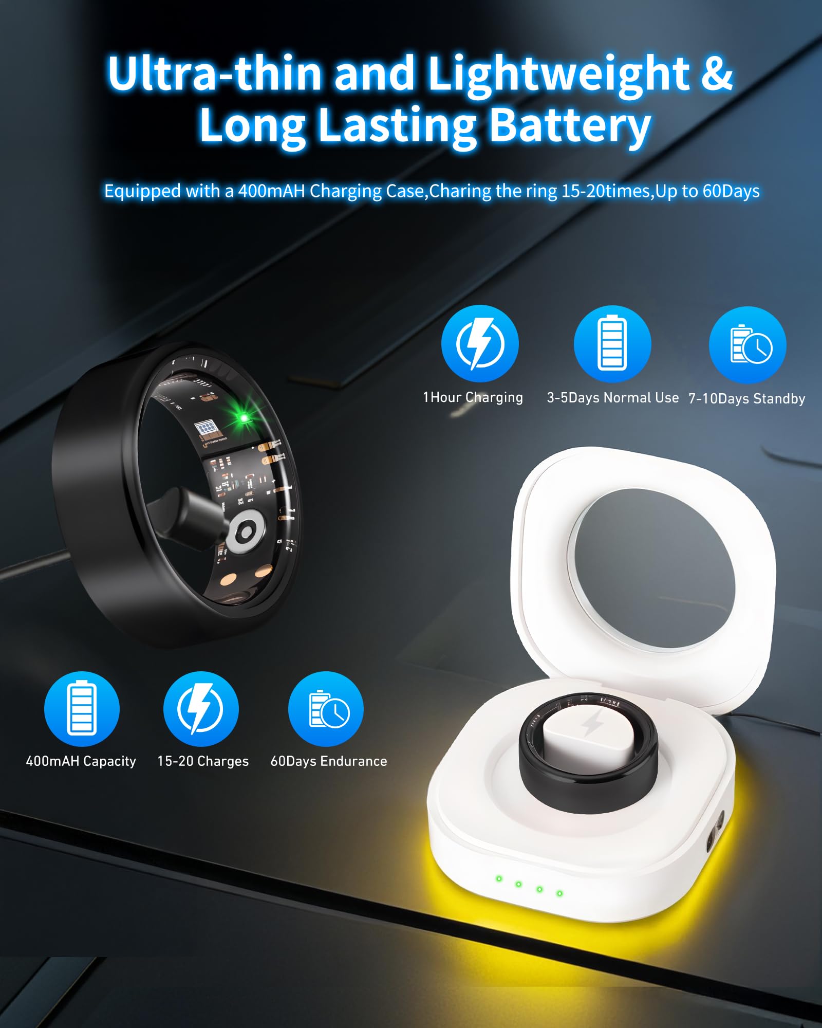 Smart Ring Tracker per donne e uomini, Smart Ring Tracker con ossigeno nel sangue/pressione sanguigna/frequenza cardiaca/monitoraggio del sonno/contapassi/controllo dei gesti/fitness tracker