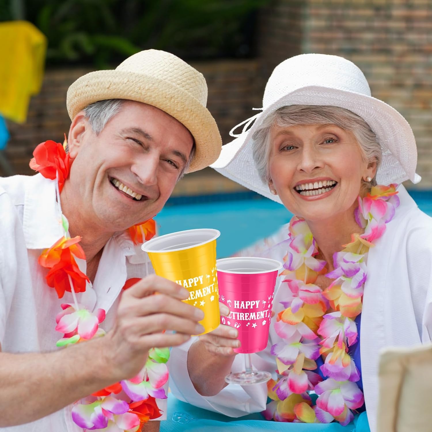 Mimorou 60 Pcs 16 oz Happy Retirement Disposable Party Plastic Cups Beverage Drinking Cups Plastic Juice Cups for Hawaiian Retirement Party Theme Decorations Drinks Soda Barbecues Picnics Supplies