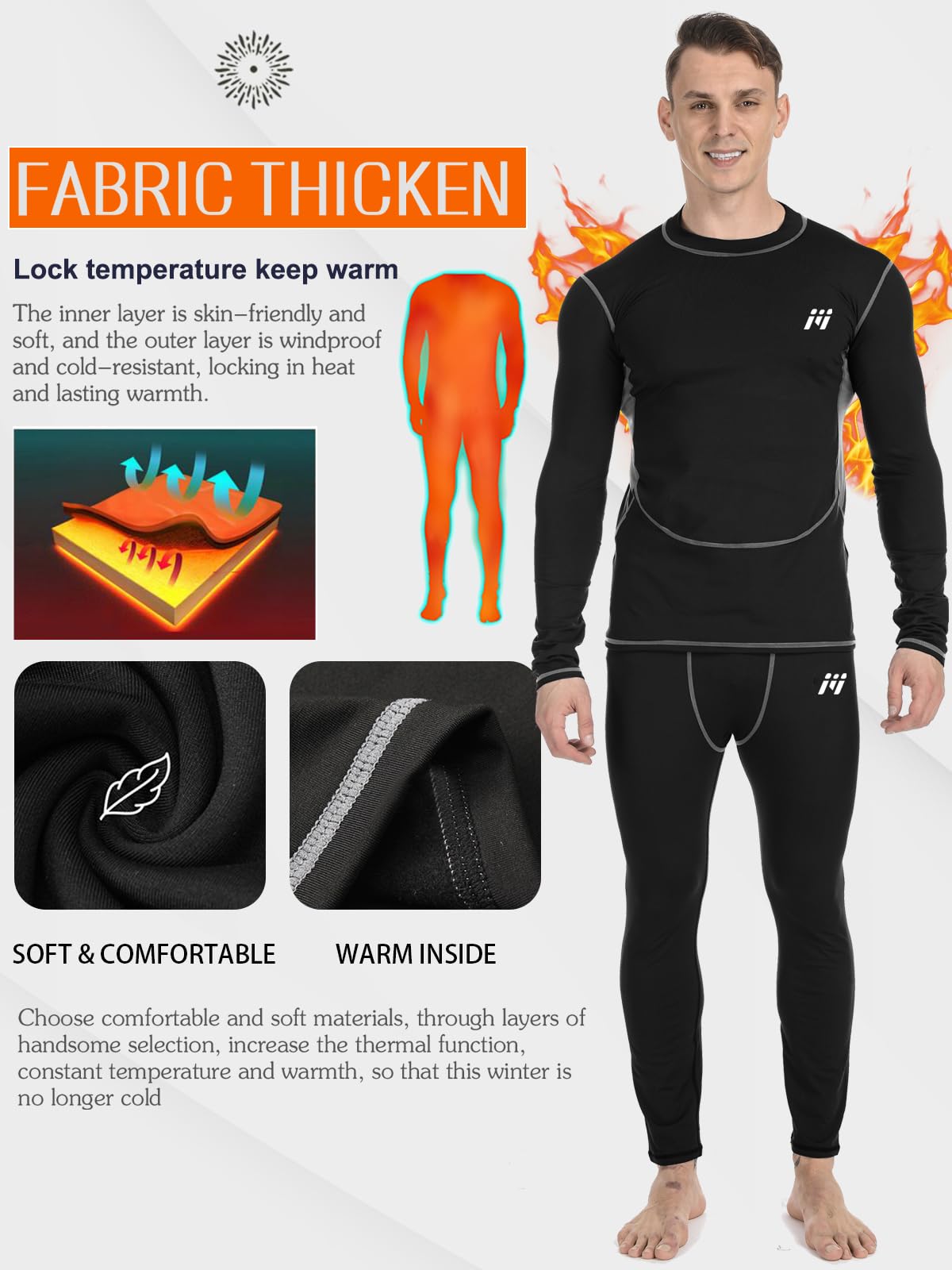 Zestaw warstw podstawowych Mężczyźni Men’s Thermal Underwear Set Compression Base Layer Sports Long Johns