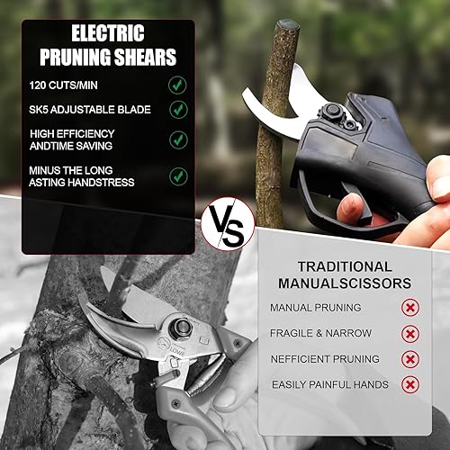 Miniatura 3 de Tijeras de podar eléctricas, diámetro de corte de 0.4 a 1.2 pulgadas, podadora profesional inalámbrica, herramientas de jardín, tijeras de rama