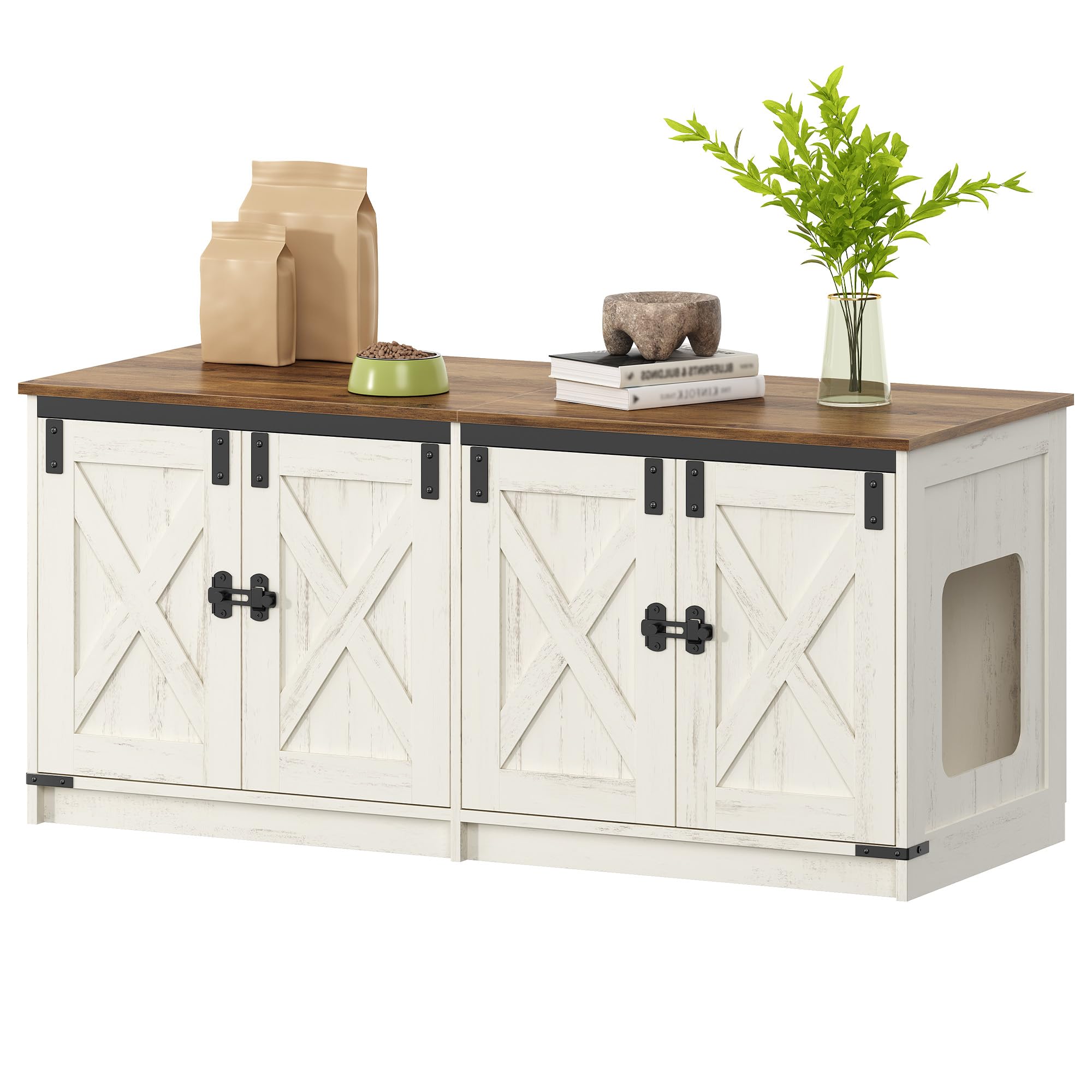 Hzuaneri Armario para Gatos, Mueble Arenero Gato para 2 Gatos, Mueble de Caja de Arena Oculto, Caseta para Gato de Interior, Estilo Granja, 119 x 48 x 53,5 cm, Blanco Marrón CB85314X The Forest Stewardship Council