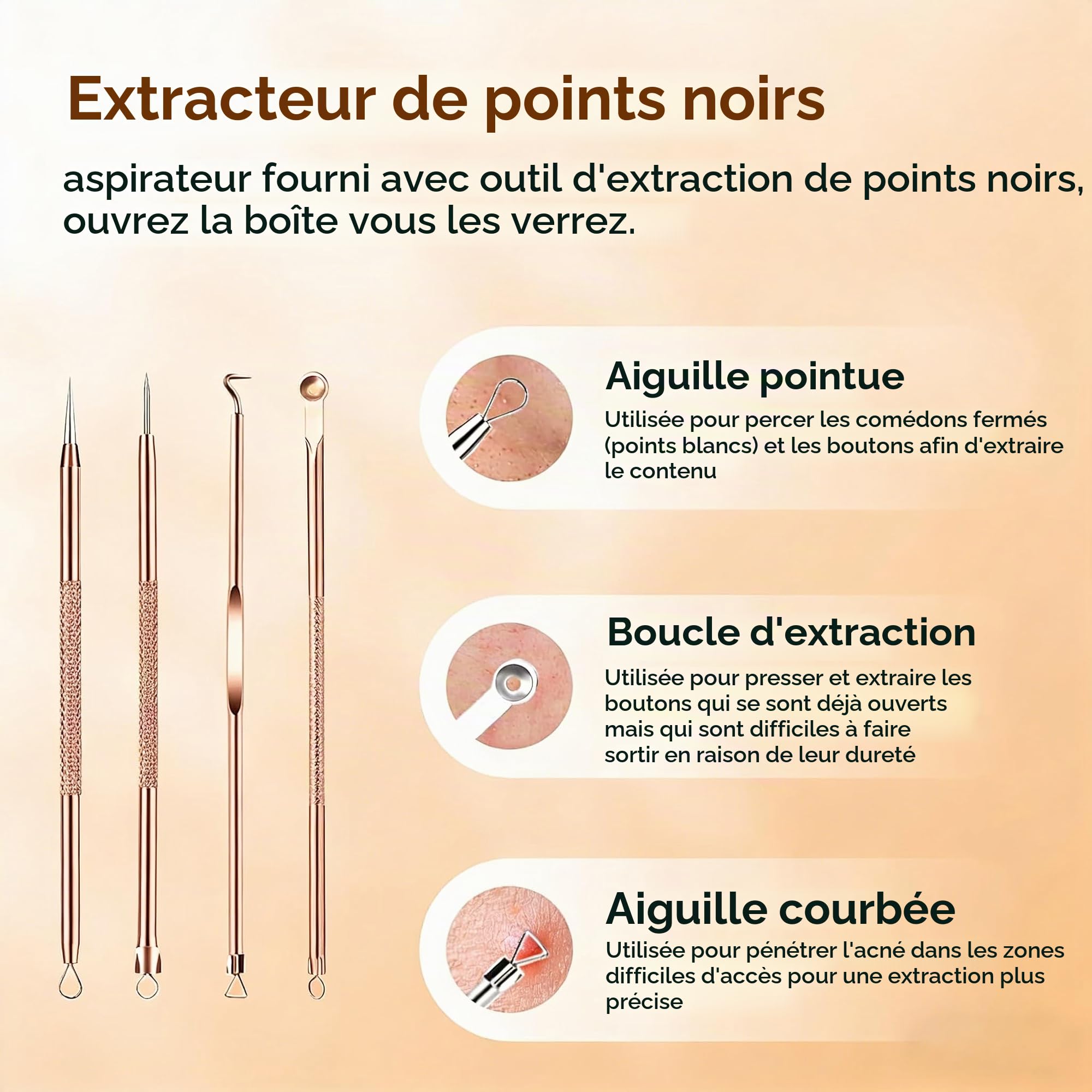 Aspirateur Point Noir Extracteur de Comédons Nettoyage des Pores avec 5 Sondes 3 Modes Points Noirs Anti Point Noir Nez Nettoyage des Pore Peau Soin Visage