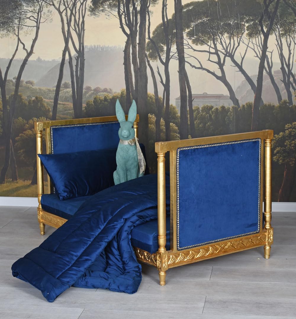 Herrschaftliches Tierbett „Queen Charlotte“ – Barock Himmelbett für Hund oder Katze, Massivholz, Samtvorhänge, inkl. Matratze, Kissen & Decke – H90×B115×T70 cm cat1007 Palazzo Exklusiv