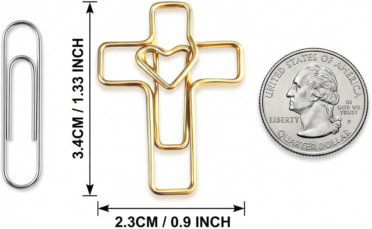 Gold Heart Cross Paper Clips,100 Pack,Versatile Bible Study Supplies image 2