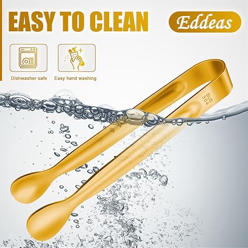 Vista 27 de 12 pinzas pequeñas para servir, minipinzas doradas de 4.3 pulgadas, pinzas de cocina doradas para servir alimentos, barra de café, fiesta de té