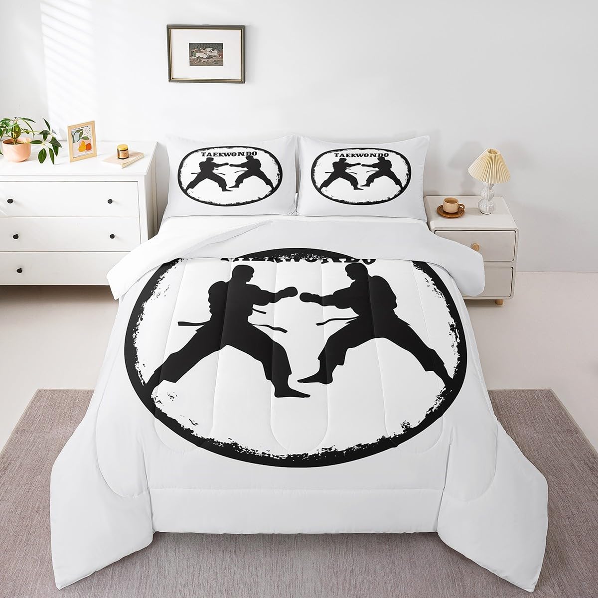 Feelyou Kids Taekwondo Comforter Set Queen Size Boys Girls Karate Kungfu Comforter Martial Art Bedding Set Japanese Style Japanese Sports Quilt Set