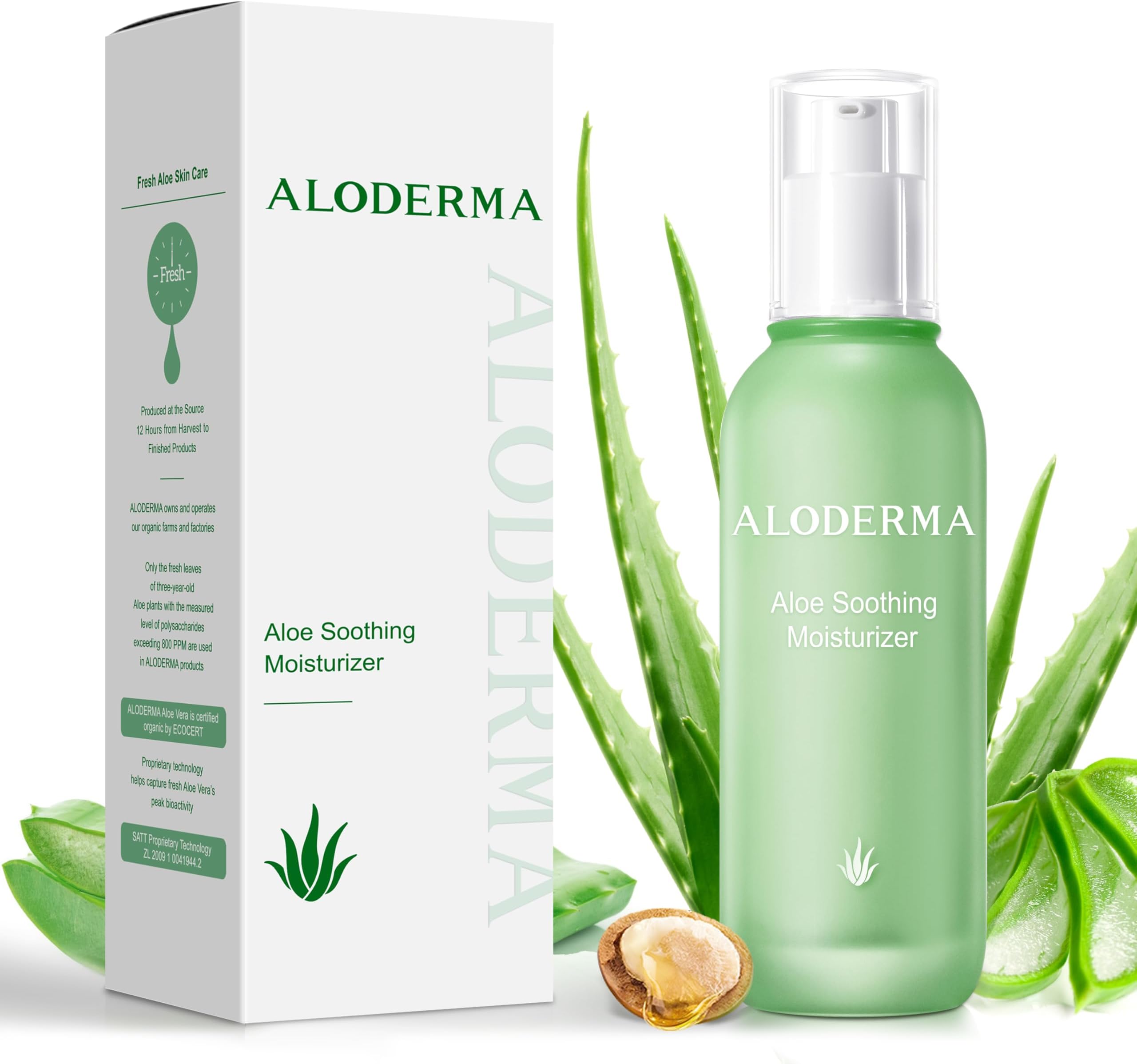 Aloderma Soothing Face Moisturizer with 77% Organic Aloe Vera - Natural Moisturizer for Face for Sensitive & Combination Skin, Nurturing Aloe Face Moisturizer with Squalane, Botanical Extracts, 3.5oz