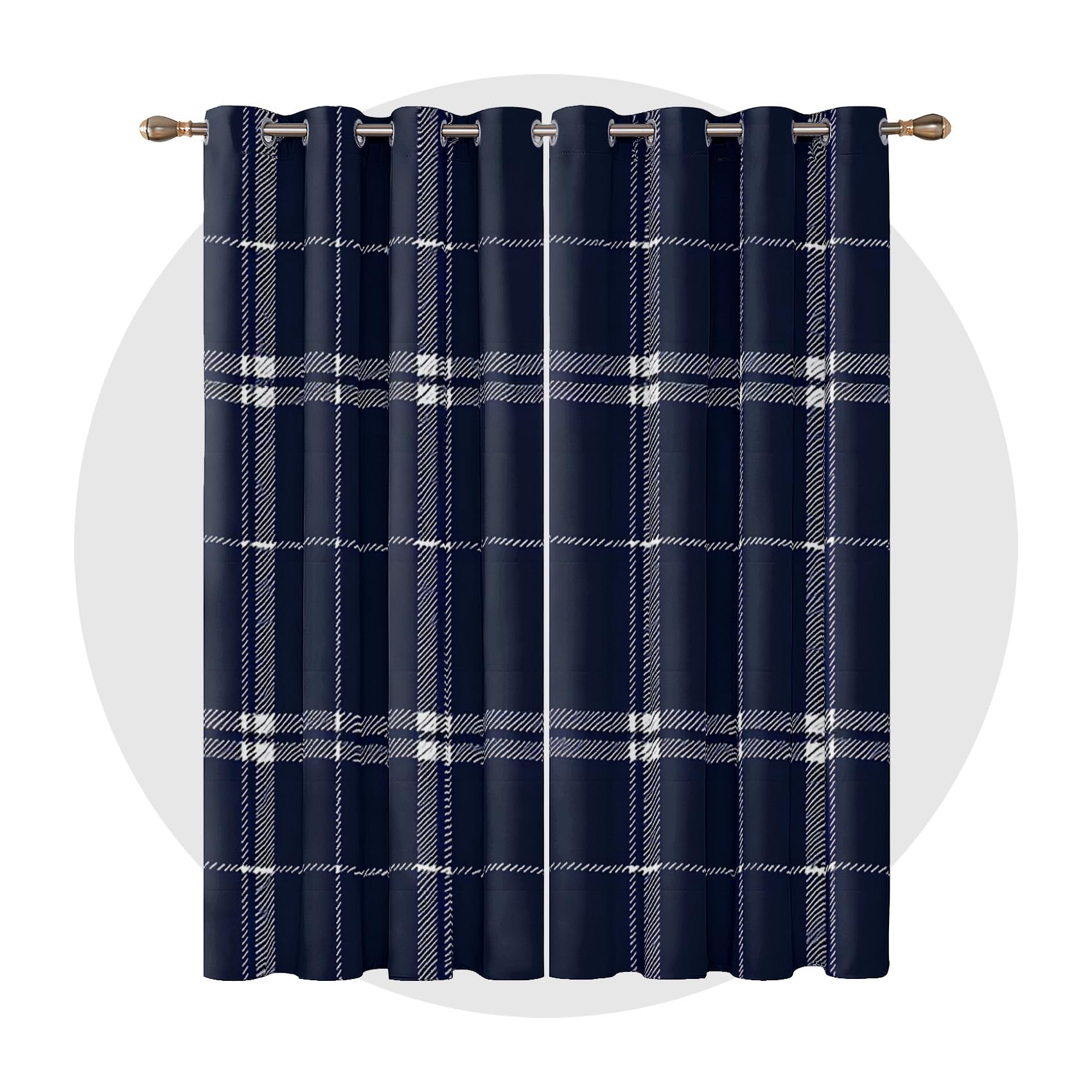 Tende oscuranti a quadri blu navy e nero, 2 pannelli, 116,8 x 137,2 cm, protezione dai raggi UV, con occhielli, tende moderne per camera da letto e soggiorno