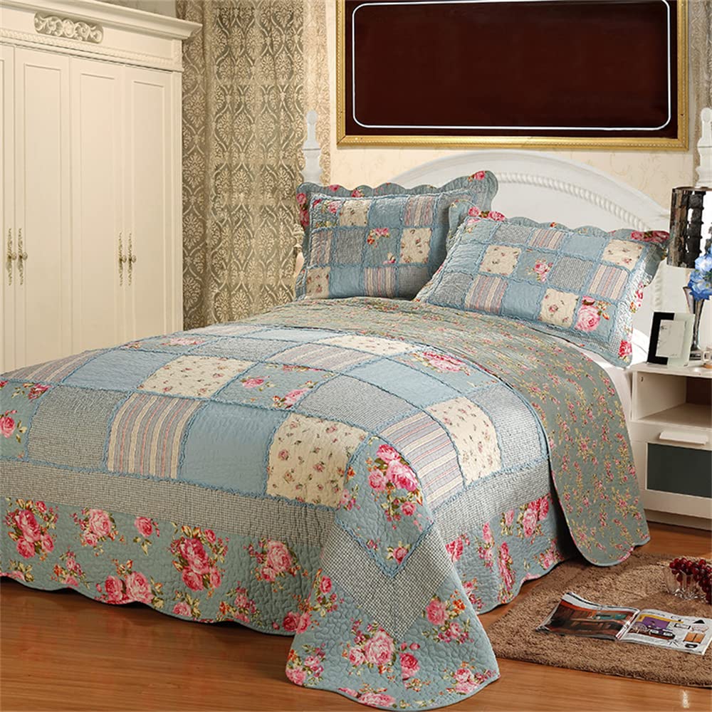 Odot Colcha Verano para Cama 230, Colcha Bouti Fina con 2 Fundas de Almohada Colcha Acolchado Ligera Suave para Colcha Cubre Cama Multiusos (230 * 250+50 * 70cm,Acolchado Azul)